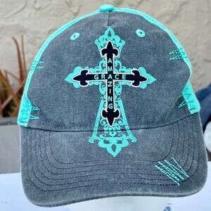 Gray & Turquoise Cross Cherished Hat